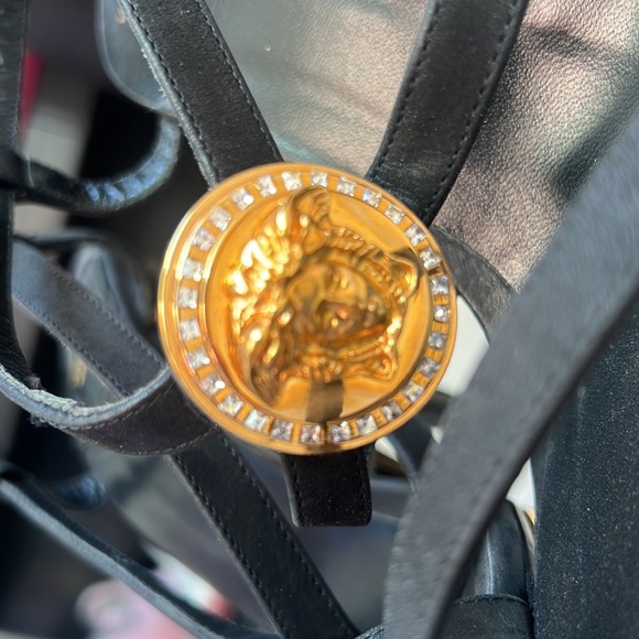 VERSACE Triple Platform Black Gold Medusa Swarovski Crystals Sandals Heels bling - Picture 5 of 8